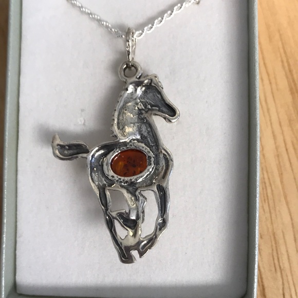 STERLING SILVER AMBER HORSE PENDANT RETAIL 279 NWT - Picture 4 of 5